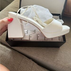White Square Toe Lace Up Heels